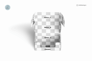 Realistic front tuck mailer box open lid packaging mockup