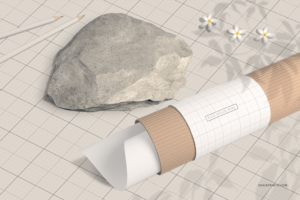 Craft paper map packaging tube mockup