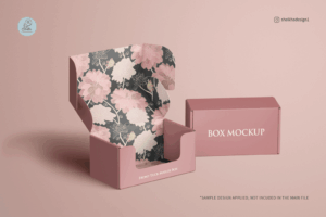 Front tuck mailing box mockup with open and closed views