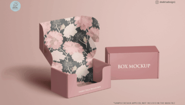 Front tuck mailing box mockup with open and closed views