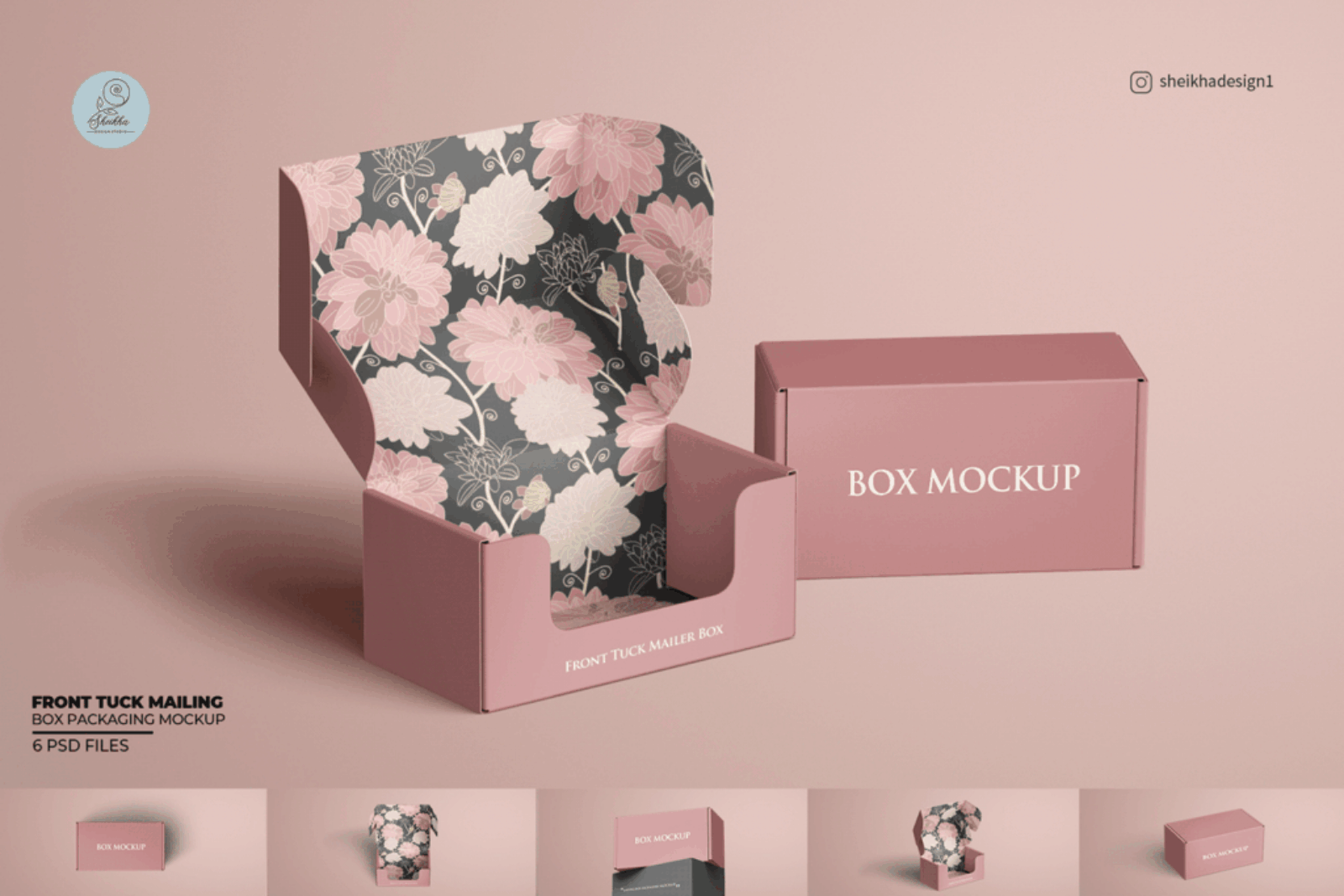 Front tuck mailing box mockup bundle with open and closed views