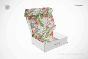 Open mailing box mockup with lid up, editable for branding and packaging design