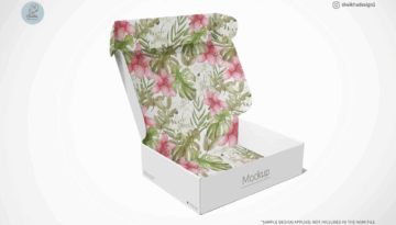 Open mailing box mockup with lid up, editable for branding and packaging design