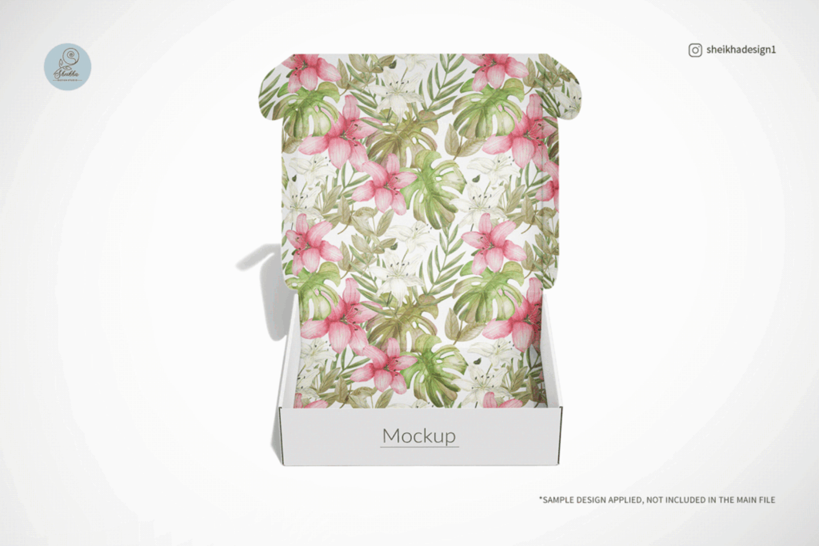 Top-down open mailing box mockup showing inner and outer design.