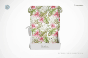 Top-down open mailing box mockup showing inner and outer design.