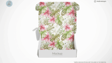 Top-down open mailing box mockup showing inner and outer design.