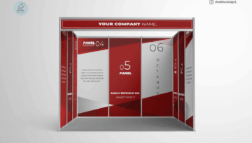 Octanorm front-view booth mockup with full panel branding