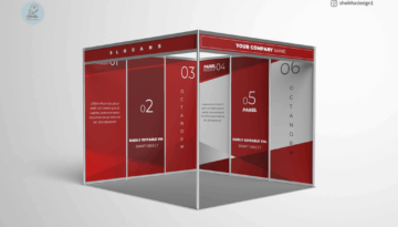 Octanorm corner booth mockup with dual side panel branding