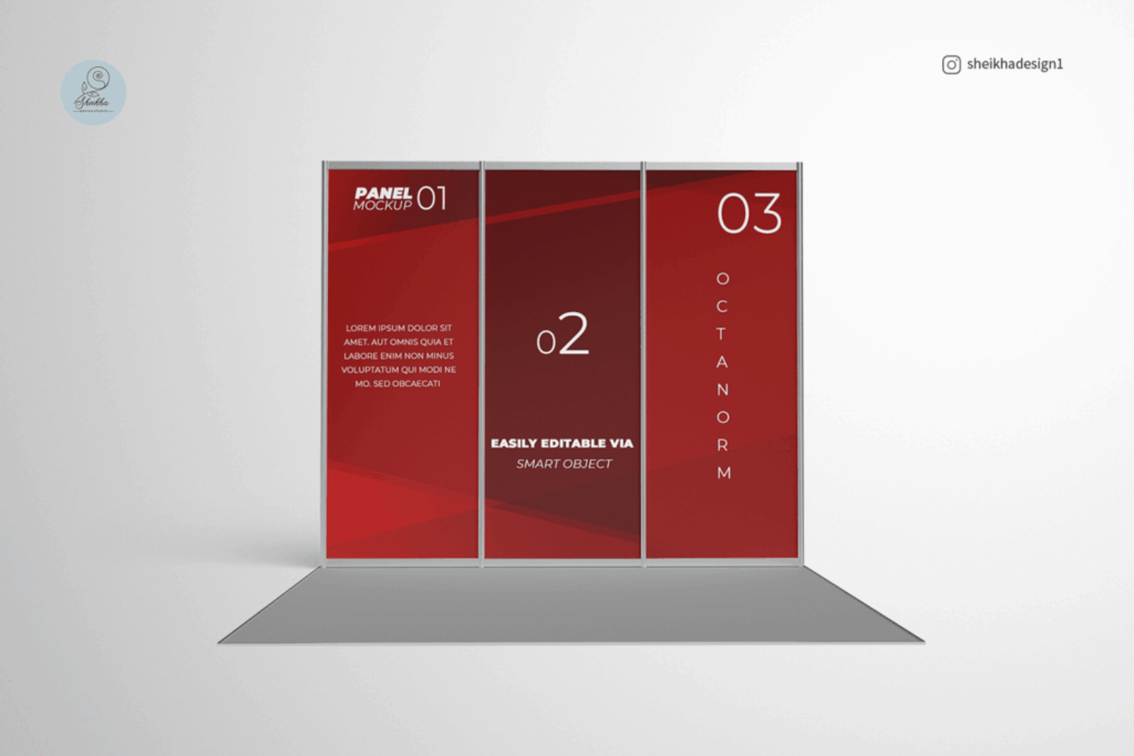 Octanorm three-panel wall mockup for exhibition booth design