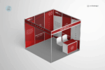 Octanorm corner tradeshow booth mockup with chairs and counter