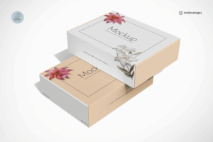 Stacked mailing box mockup showing multiple packaging designs