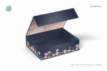 Rectangular magnetic lid gift box half-open angle view