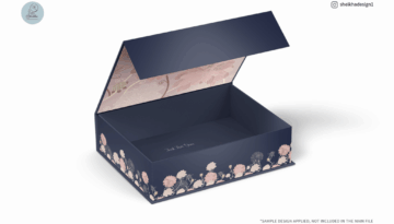 Rectangular magnetic lid gift box half-open angle view
