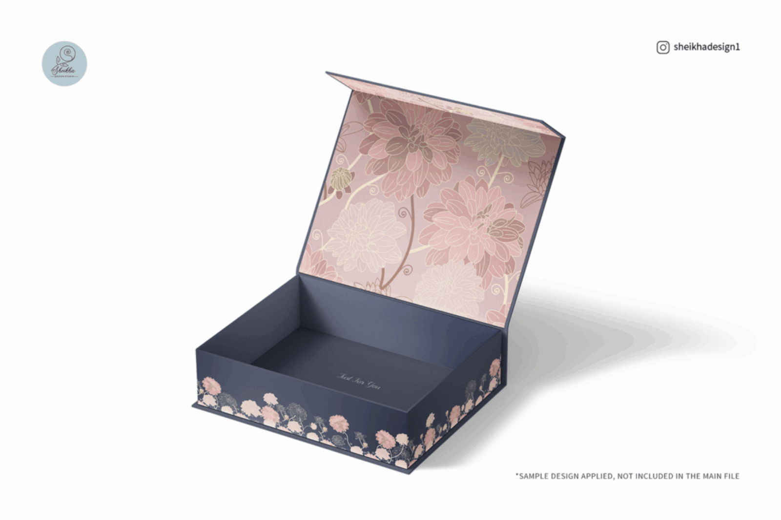 Realistic rectangular magnetic gift box mockup with open lid on white background