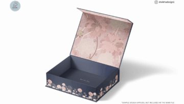 Realistic rectangular magnetic gift box mockup with open lid on white background